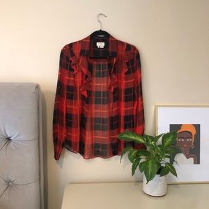 Kate Spade Woodland Plaid Chiffon Blouse